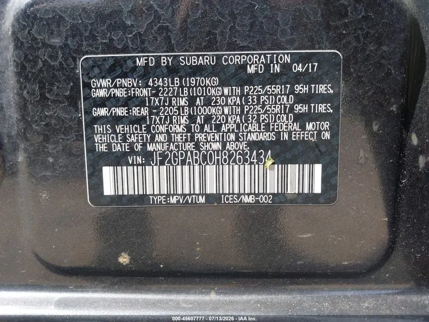 2017 SUBARU CROSSTREK 2.0I PREMIUM