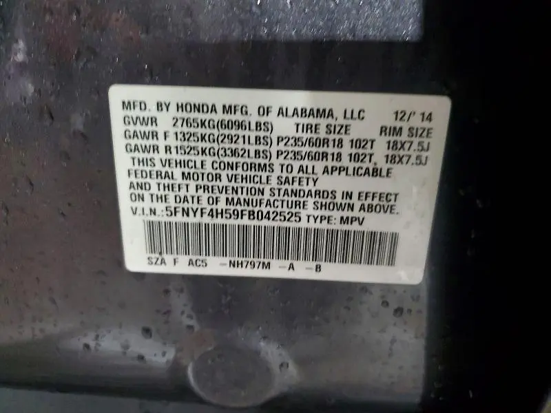 2015 HONDA PILOT EXL  