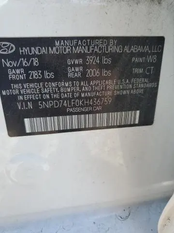 2019 HYUNDAI ELANTRA SE  