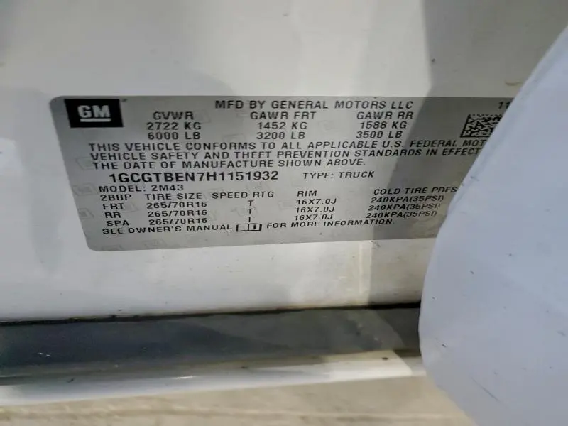 2017 CHEVROLET COLORADO   