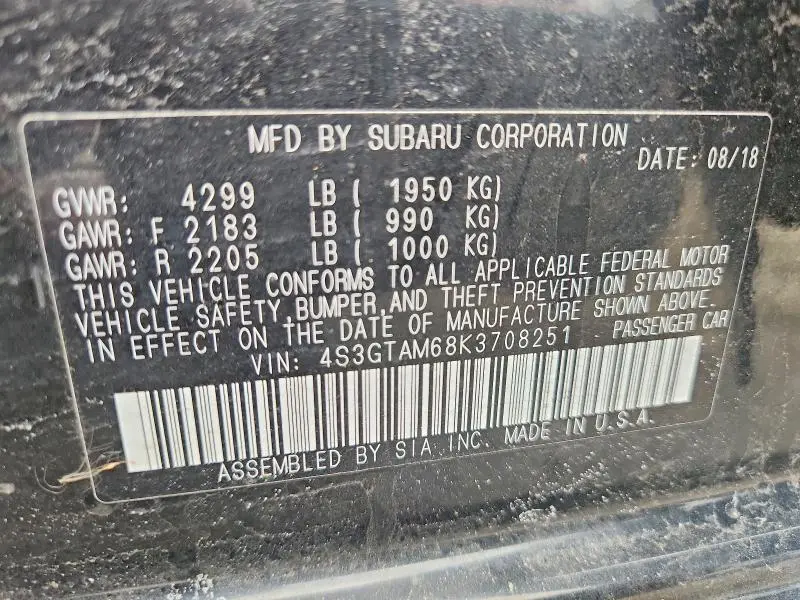 2019 SUBARU IMPREZA SPORT  