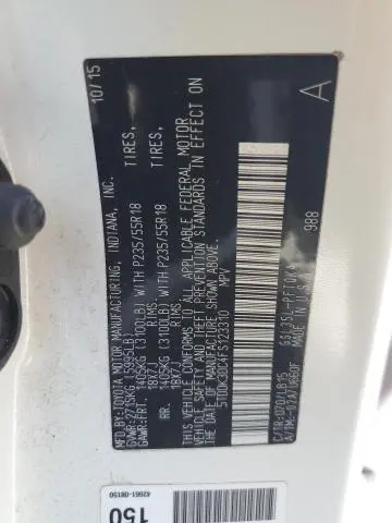2015 TOYOTA SIENNA XLE  