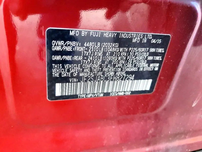 2015 SUBARU FORESTER 2.5I  