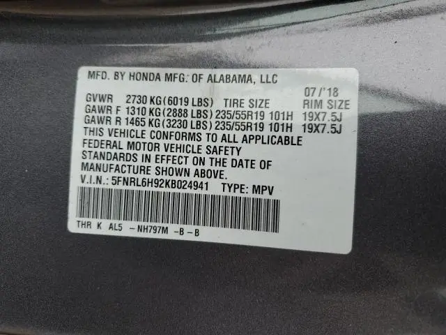 2019 HONDA ODYSSEY ELITE  