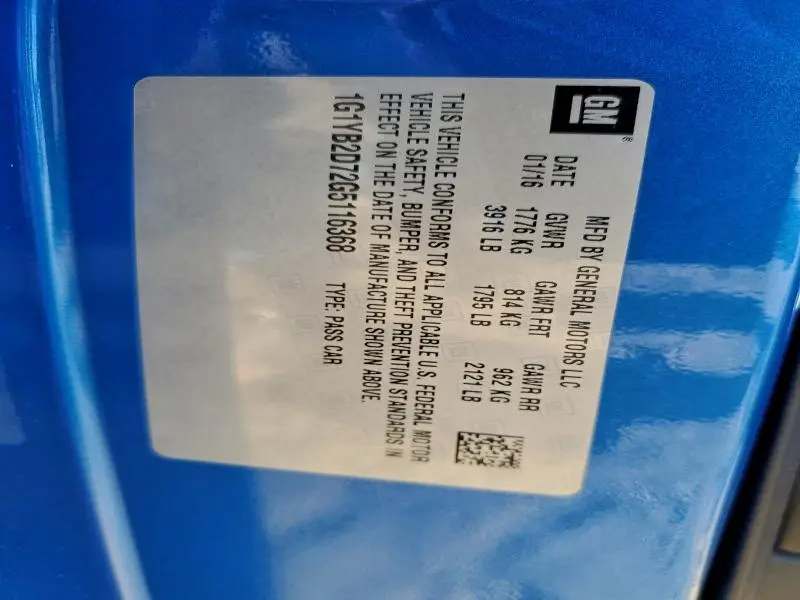 2016 CHEVROLET CORVETTE STINGRAY 1LT  