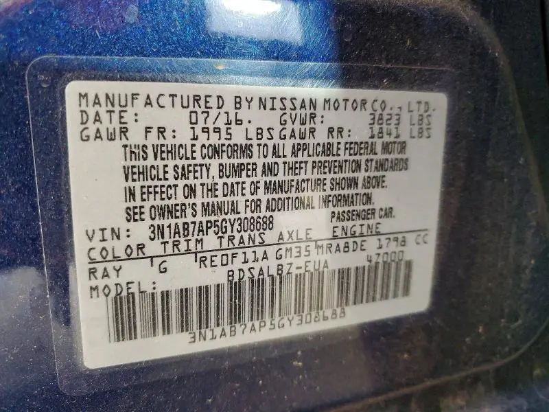 2016 NISSAN SENTRA S  