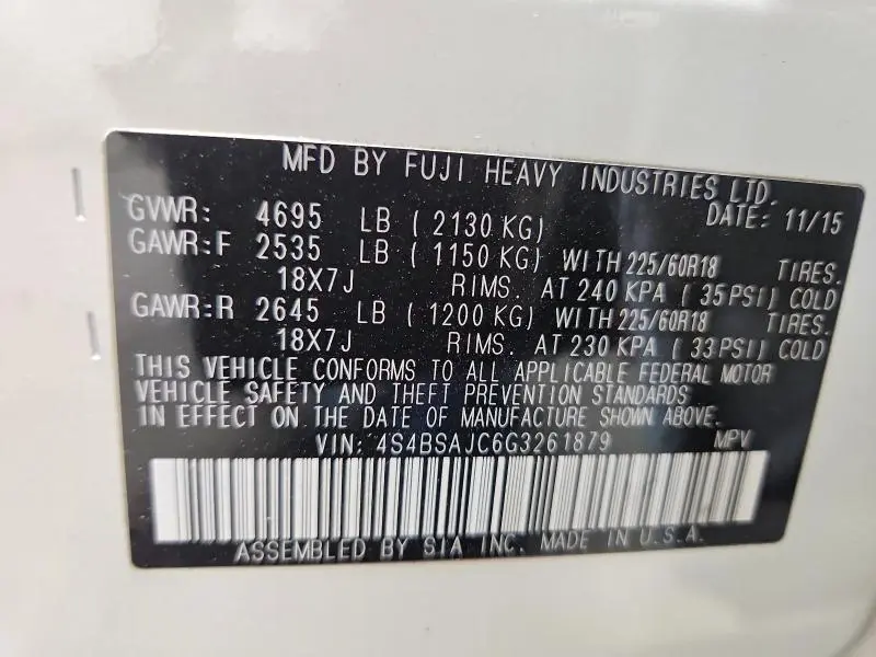 2016 SUBARU OUTBACK 2.5I LIMITED  
