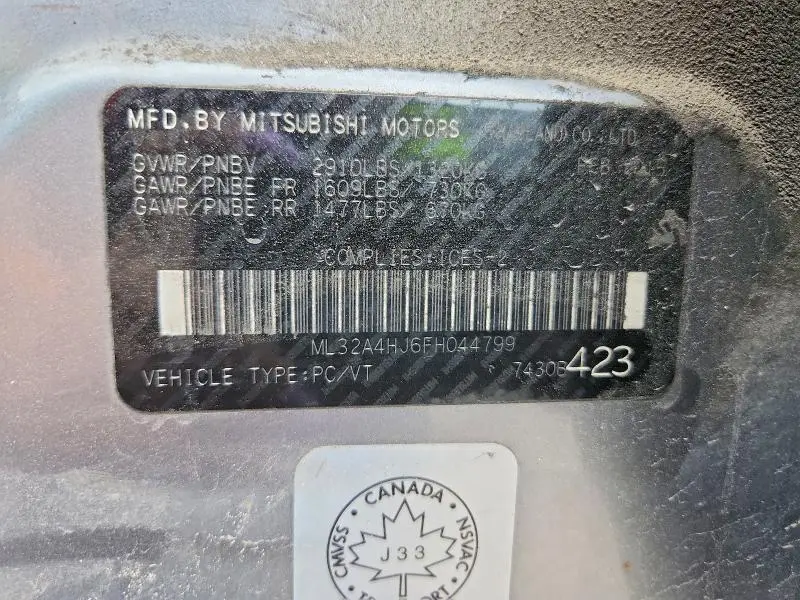 2015 MITSUBISHI MIRAGE ES  