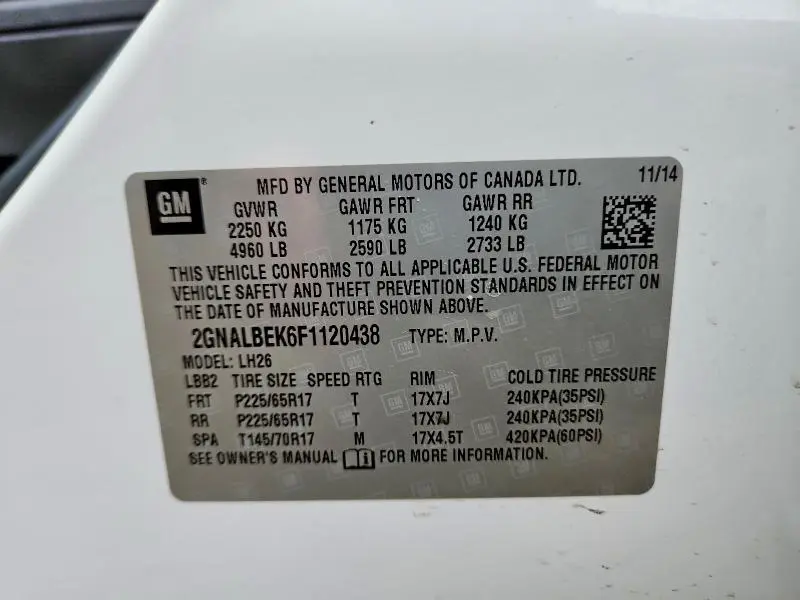 2015 CHEVROLET EQUINOX LT  