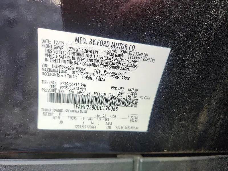 2013 FORD TAURUS SEL  