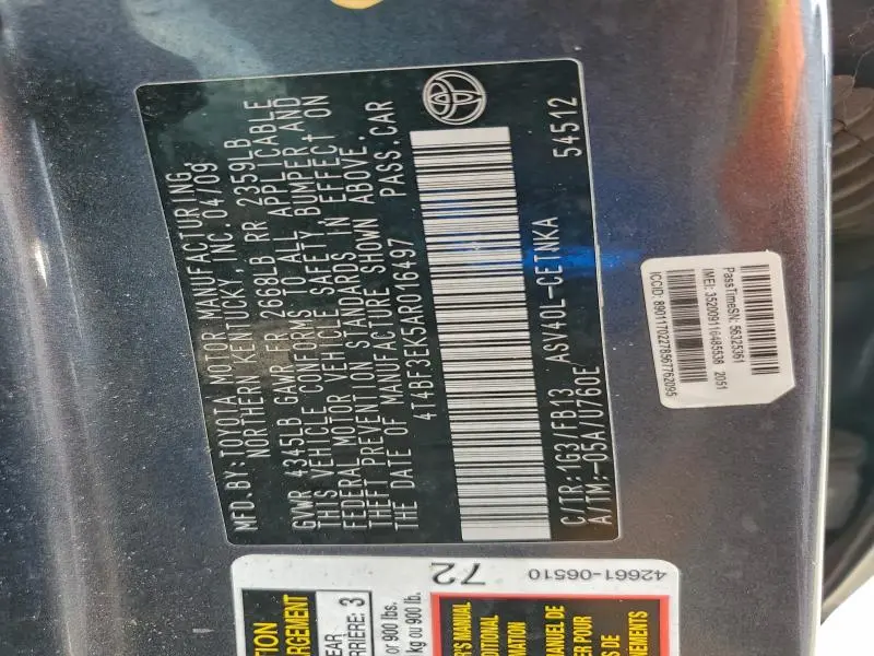 2010 TOYOTA CAMRY BASE  