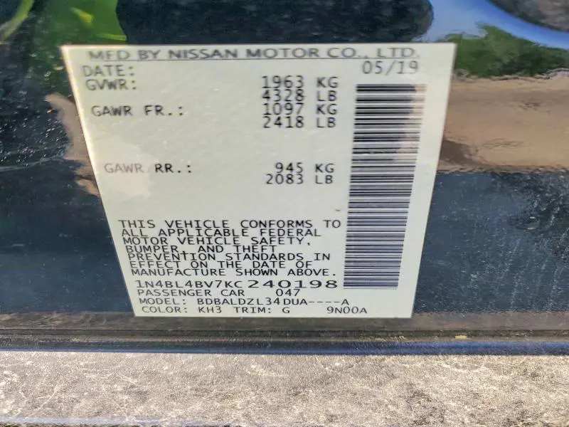 2019 NISSAN ALTIMA S  