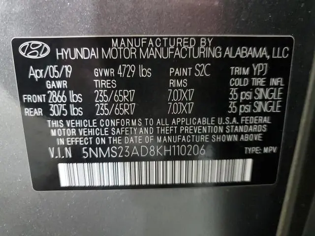 2019 HYUNDAI SANTA FE SE  