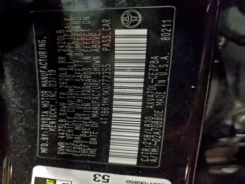 2019 TOYOTA CAMRY XSE  