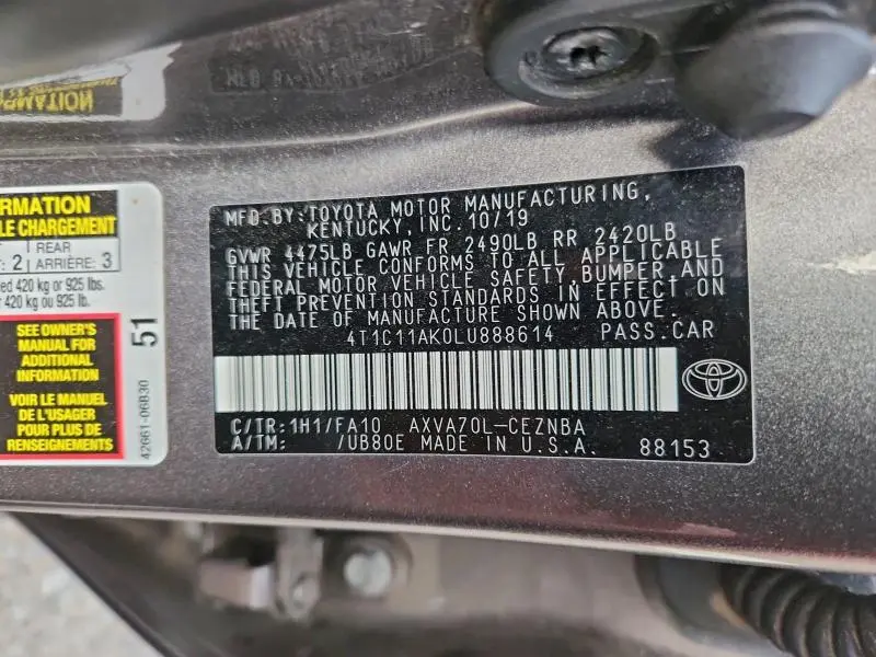 2020 TOYOTA CAMRY LE  