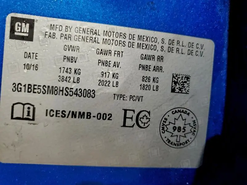 2017 CHEVROLET CRUZE LT  