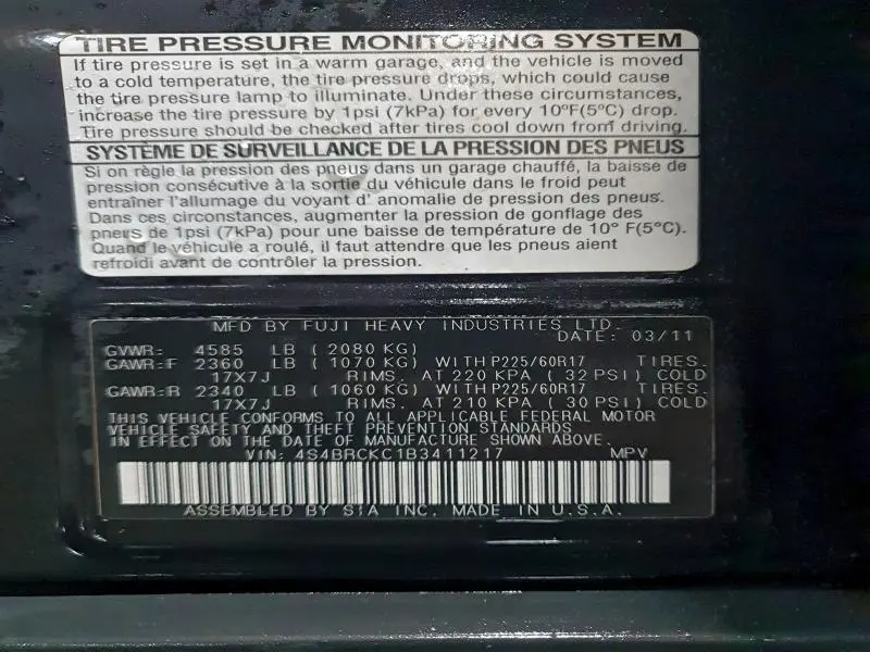 2011 SUBARU OUTBACK 2.5I LIMITED  