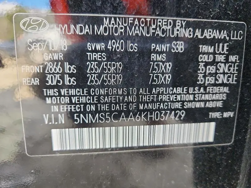 2019 HYUNDAI SANTA FE ULTIMATE 2.0T  