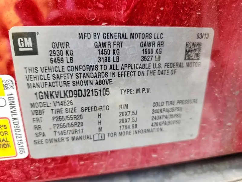 2013 CHEVROLET TRAVERSE LTZ  