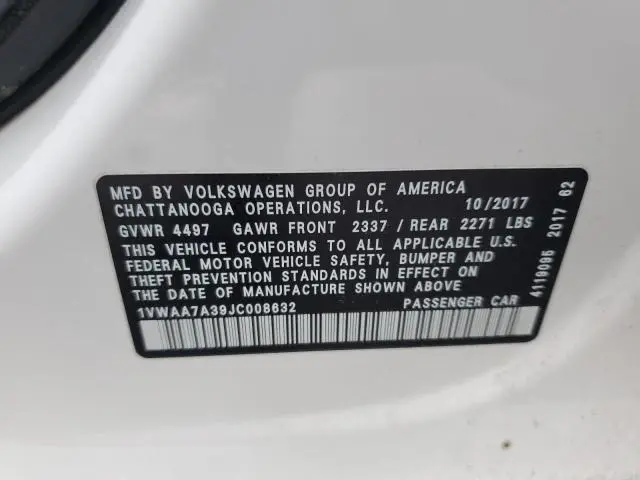 2018 VOLKSWAGEN PASSAT S  