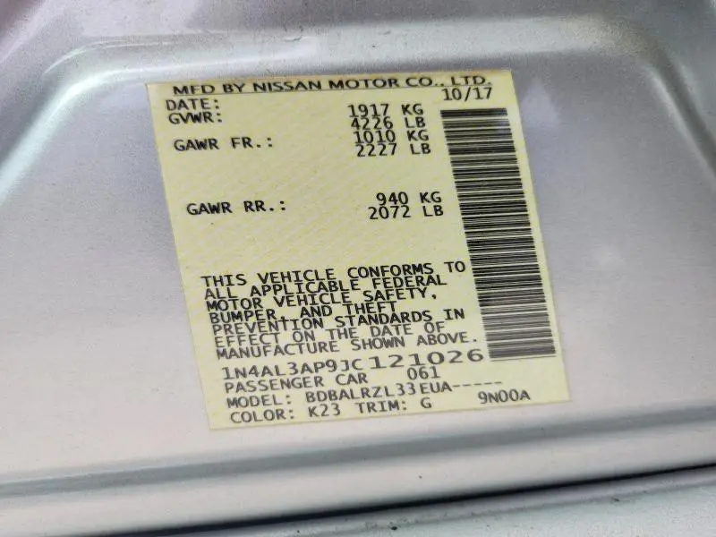 2018 NISSAN ALTIMA 2.5 SL  