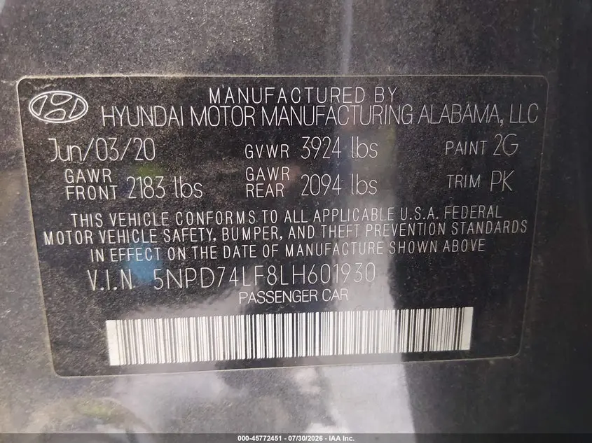 2020 HYUNDAI ELANTRA SE