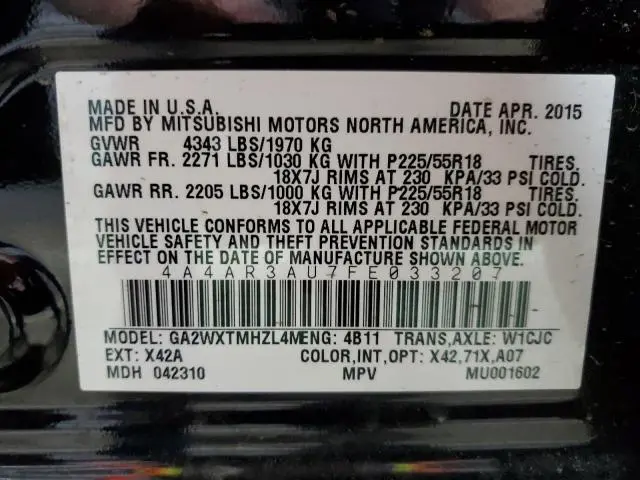 2015 MITSUBISHI OUTLANDER SPORT ES  