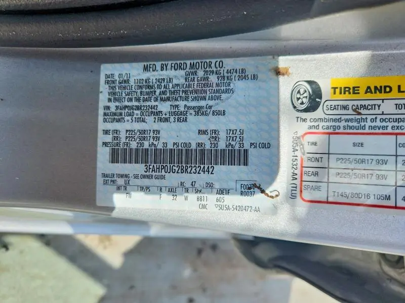 2011 FORD FUSION SEL  