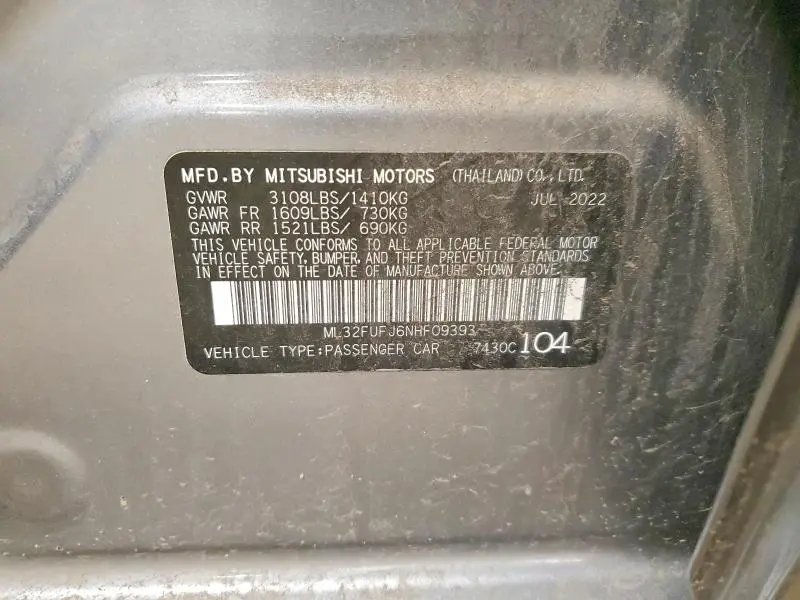 2022 MITSUBISHI MIRAGE G4 ES  