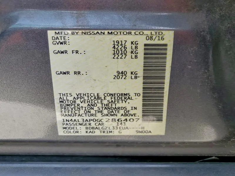 2016 NISSAN ALTIMA 2.5  