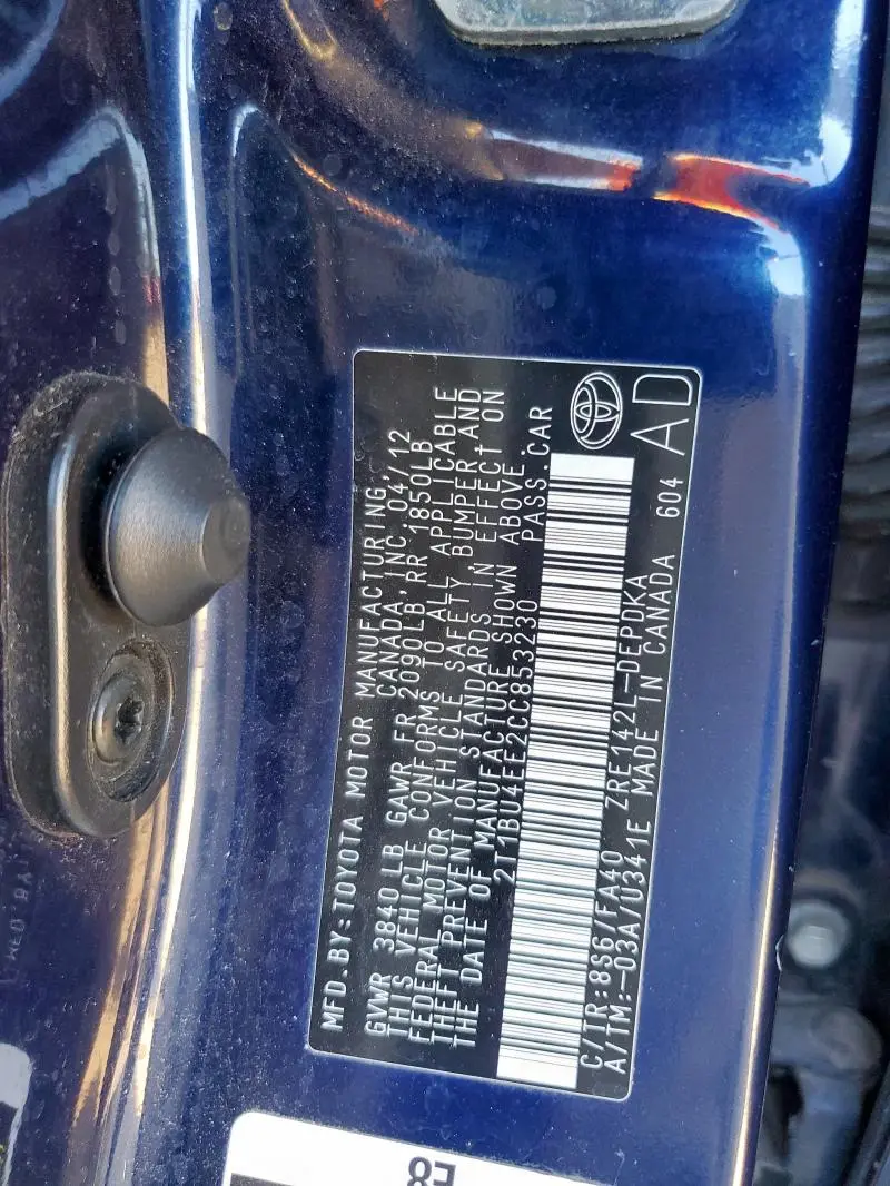 2012 TOYOTA COROLLA BASE  