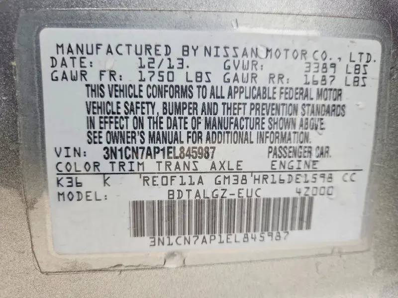 2014 NISSAN VERSA 1.6 SL  