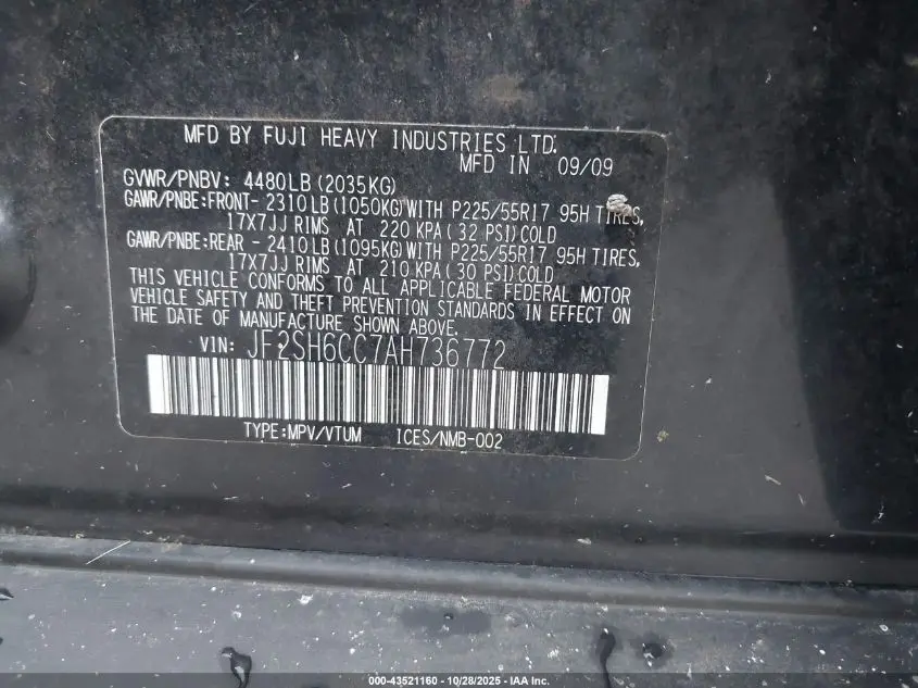 2010 SUBARU FORESTER 2.5X PREMIUM