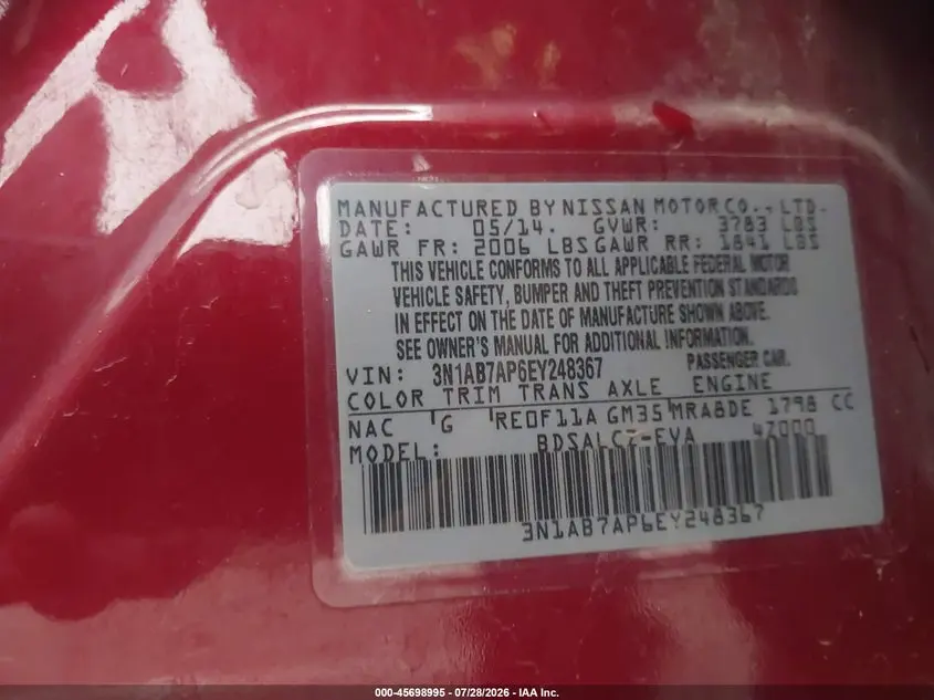 2014 NISSAN SENTRA S