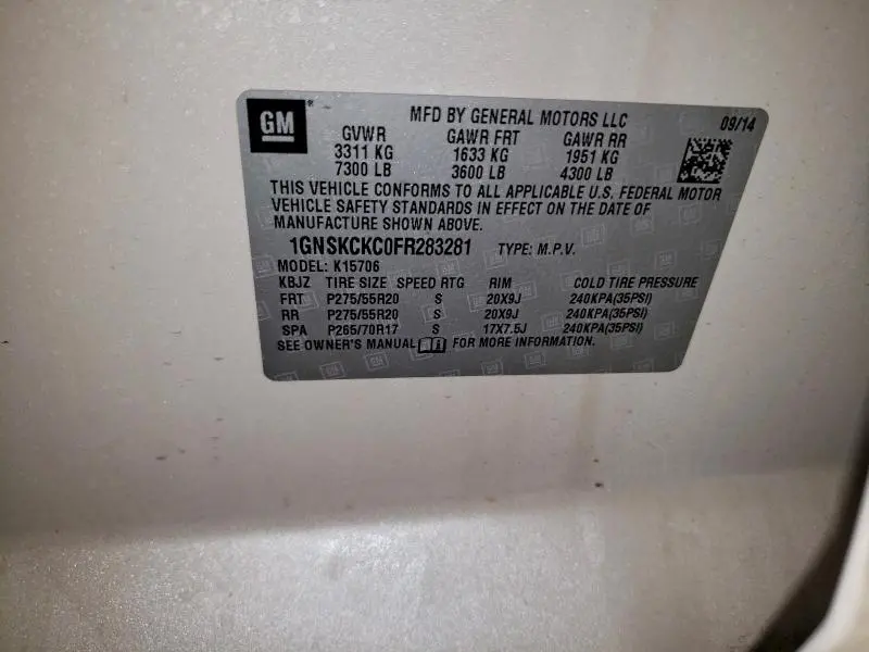 2015 CHEVROLET TAHOE K1500 LTZ  