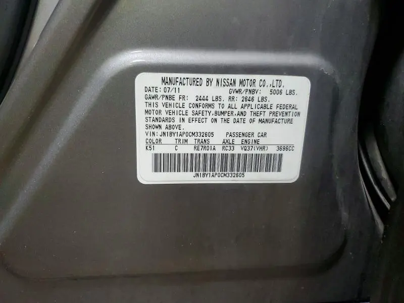 2012 INFINITI M37 BASE  