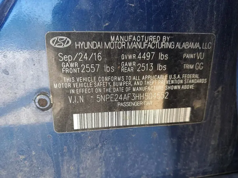 2017 HYUNDAI SONATA SE  