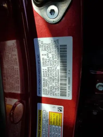 2019 HONDA ACCORD EX  