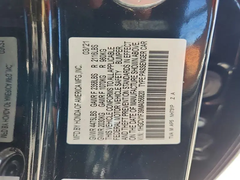 2021 HONDA ACCORD SPORT  