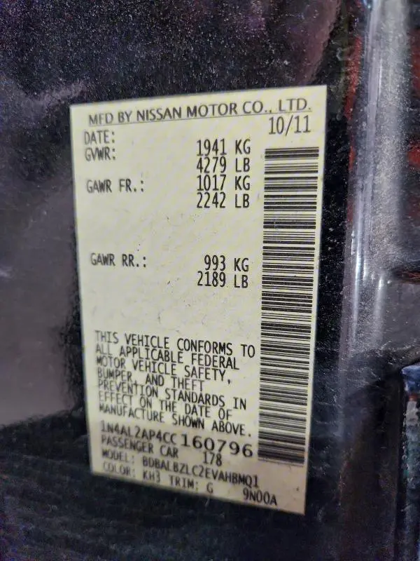 2012 NISSAN ALTIMA BASE  