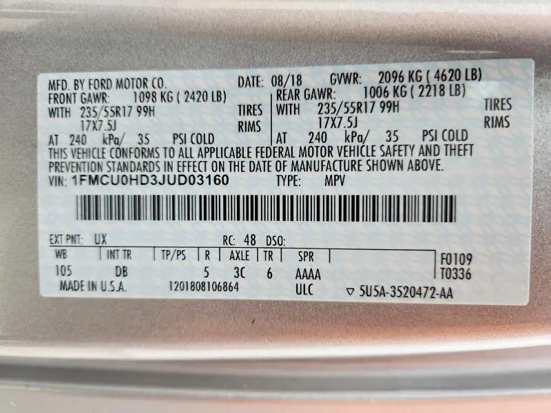 2018 FORD ESCAPE SEL  