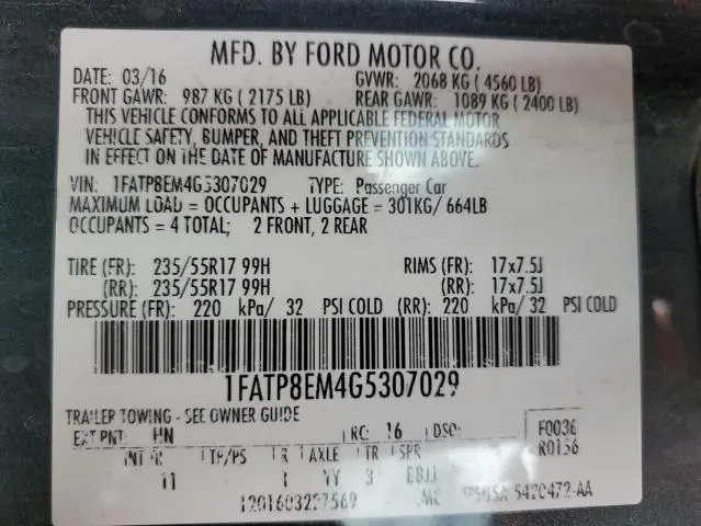 2016 FORD MUSTANG   