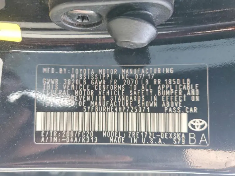 2017 TOYOTA COROLLA L  