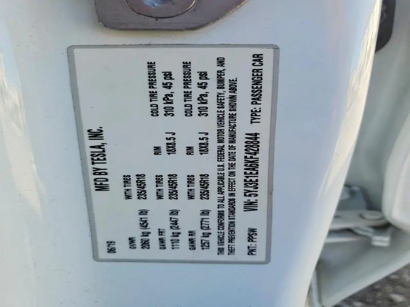 2019 TESLA MODEL 3   