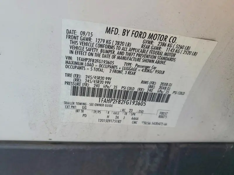 2015 FORD TAURUS LIMITED  