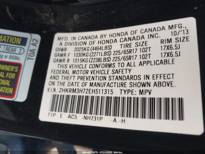 2014 HONDA CR-V EX-L