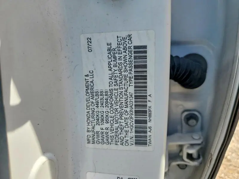 2022 HONDA ACCORD TOURING HYBRID  