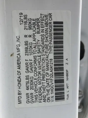 2020 HONDA ACCORD SPORT  