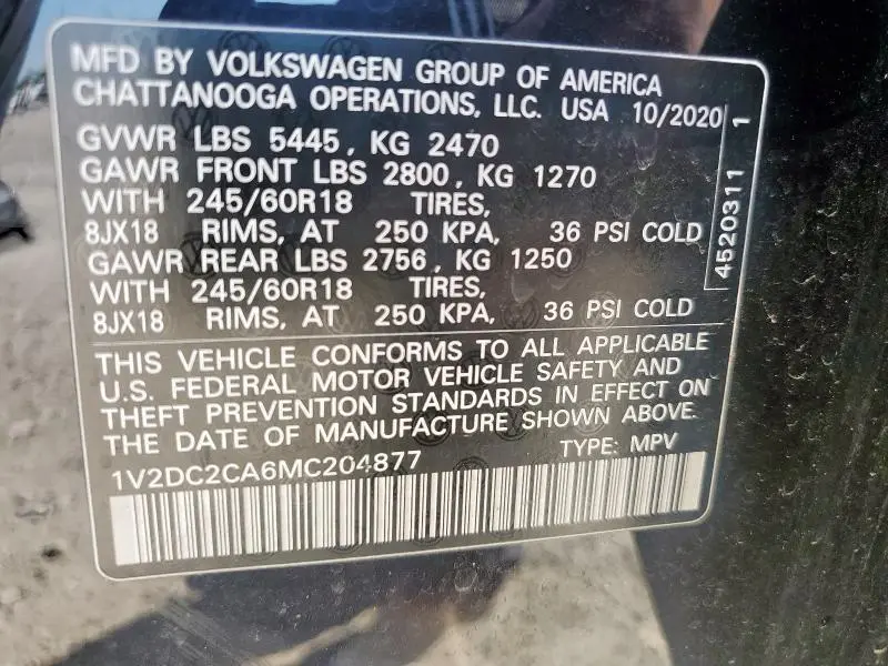 2021 VOLKSWAGEN ATLAS CROSS SPORT SE  