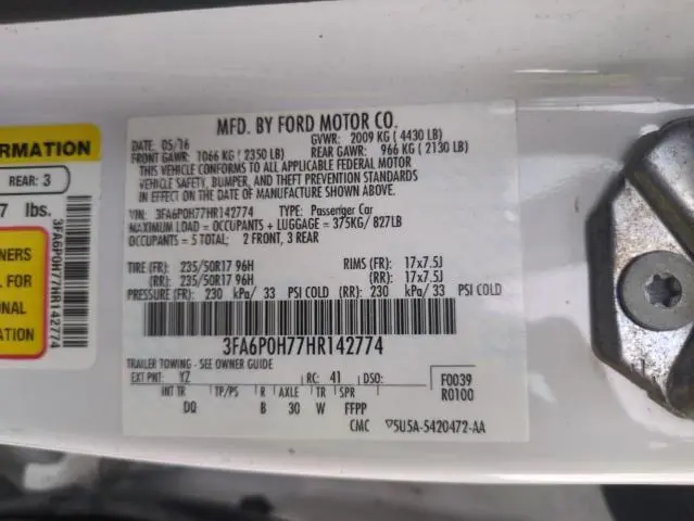 2017 FORD FUSION SE  